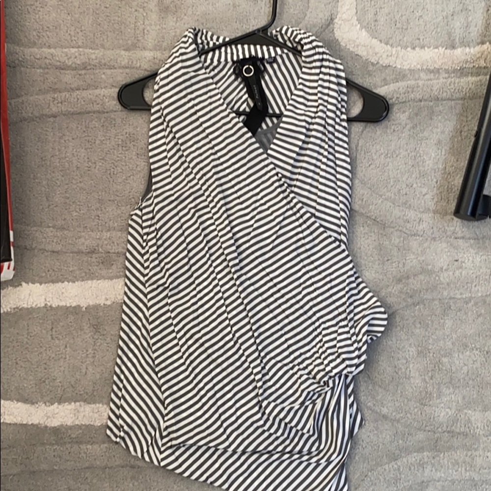 Drape front razor back stripe tank